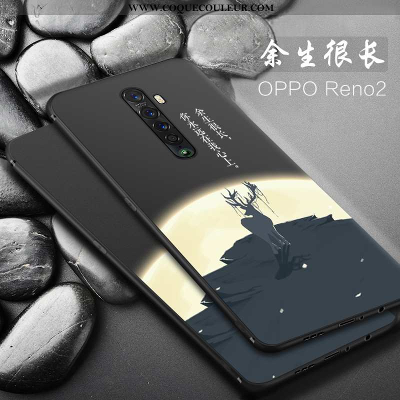 Housse Oppo Reno2 Délavé En Daim Téléphone Portable Étui, Étui Oppo Reno2 Tendance Protection Noir