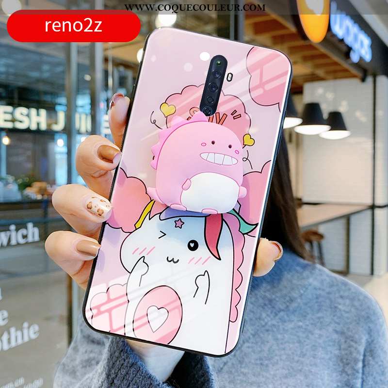 Coque Oppo Reno2 Z Personnalité Verre Téléphone Portable, Housse Oppo Reno2 Z Créatif Dragon Rose