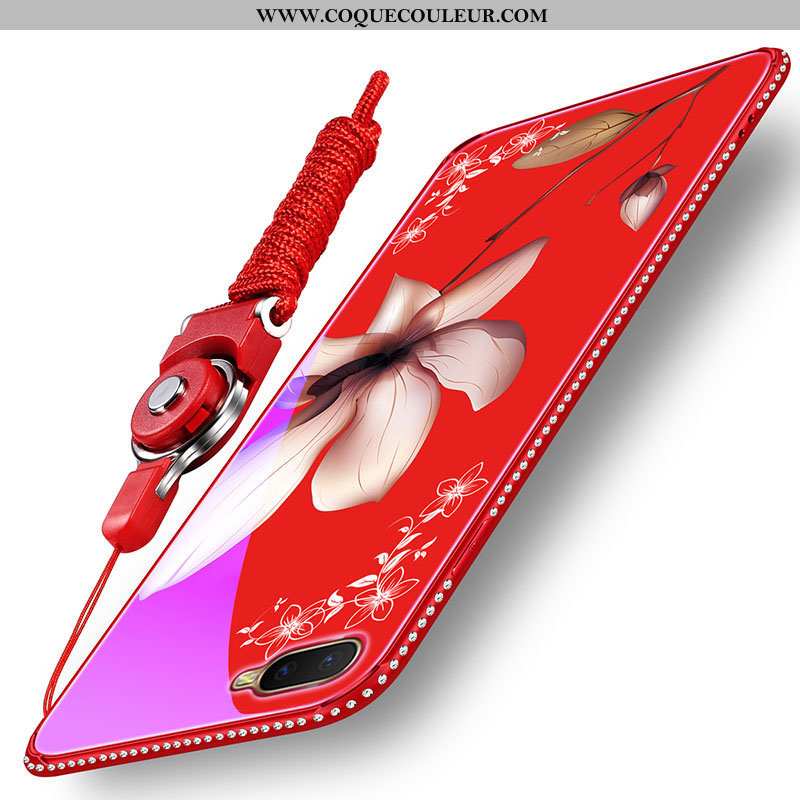 Coque Oppo Rx17 Neo Fluide Doux Incruster Strass, Housse Oppo Rx17 Neo Silicone Rouge