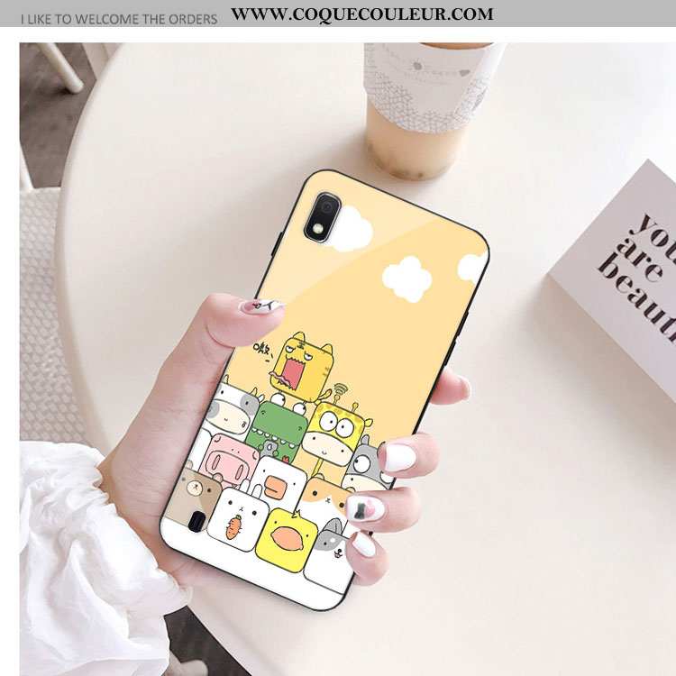 Coque Samsung Galaxy A10 Verre Étoile Charmant, Housse Samsung Galaxy A10 Dessin Animé Jaune