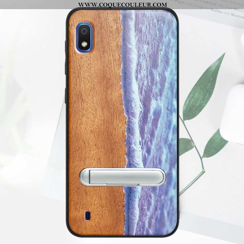 Étui Samsung Galaxy A10 En Bois Vert 2020, Coque Samsung Galaxy A10 Modèle Fleurie Support Verte