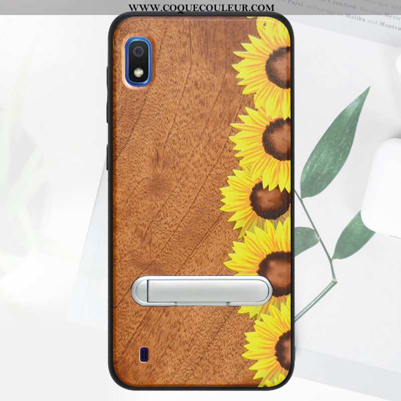 Étui Samsung Galaxy A10 En Bois Vert 2020, Coque Samsung Galaxy A10 Modèle Fleurie Support Verte