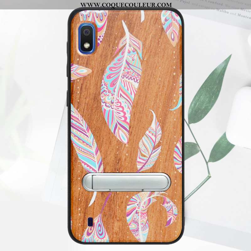 Étui Samsung Galaxy A10 En Bois Vert 2020, Coque Samsung Galaxy A10 Modèle Fleurie Support Verte