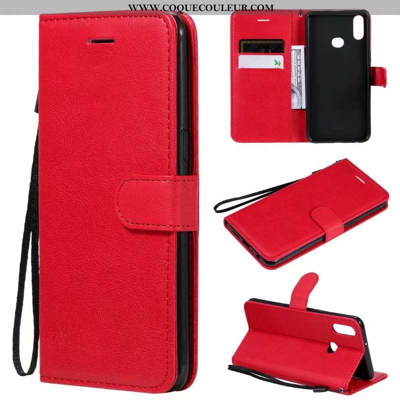 Étui Samsung Galaxy A10s Cuir Rouge Téléphone Portable, Coque Samsung Galaxy A10s Clamshell