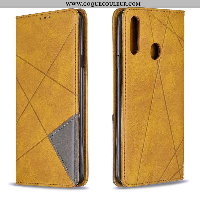 Housse Samsung Galaxy A20s Protection Cuir Étoile, Étui Samsung Galaxy A20s Portefeuille Jaune