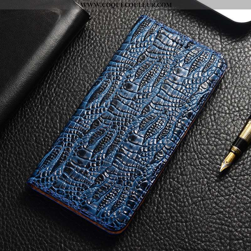 Étui Samsung Galaxy A21s Cuir Véritable Incassable, Coque Samsung Galaxy A21s Protection Bleu