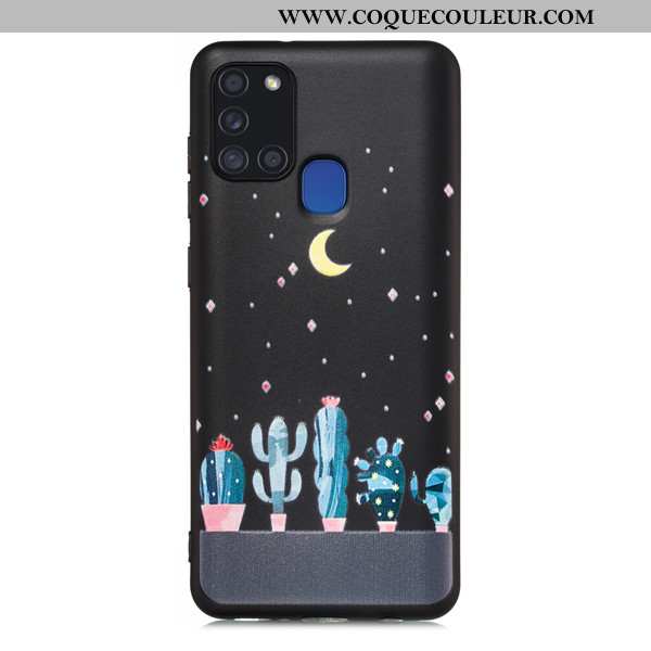 Étui Samsung Galaxy A21s Dessin Animé Incassable Noir, Coque Samsung Galaxy A21s Délavé En Daim Noir