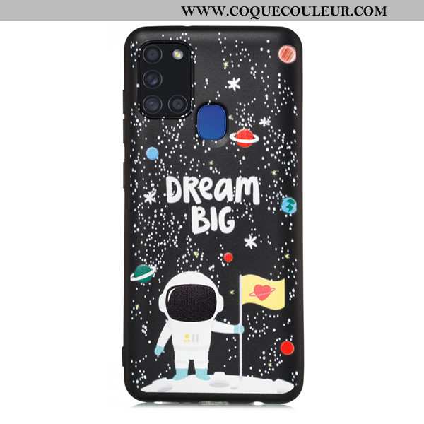 Étui Samsung Galaxy A21s Dessin Animé Incassable Noir, Coque Samsung Galaxy A21s Délavé En Daim Noir