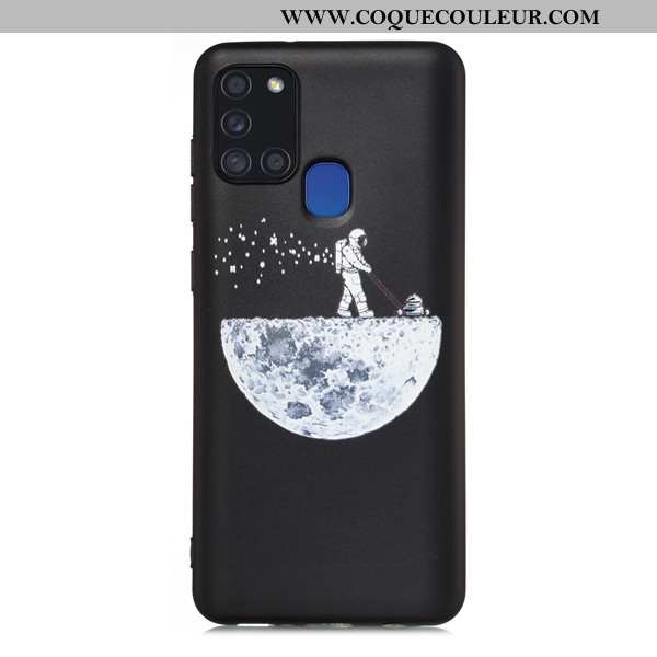 Étui Samsung Galaxy A21s Dessin Animé Incassable Noir, Coque Samsung Galaxy A21s Délavé En Daim Noir