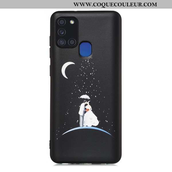 Étui Samsung Galaxy A21s Dessin Animé Incassable Noir, Coque Samsung Galaxy A21s Délavé En Daim Noir