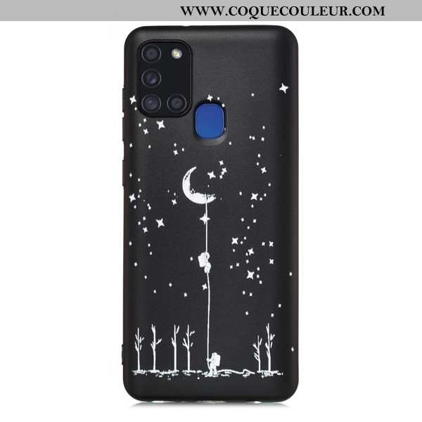 Étui Samsung Galaxy A21s Dessin Animé Incassable Noir, Coque Samsung Galaxy A21s Délavé En Daim Noir