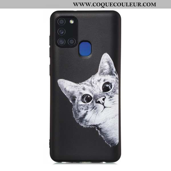 Étui Samsung Galaxy A21s Dessin Animé Incassable Noir, Coque Samsung Galaxy A21s Délavé En Daim Noir