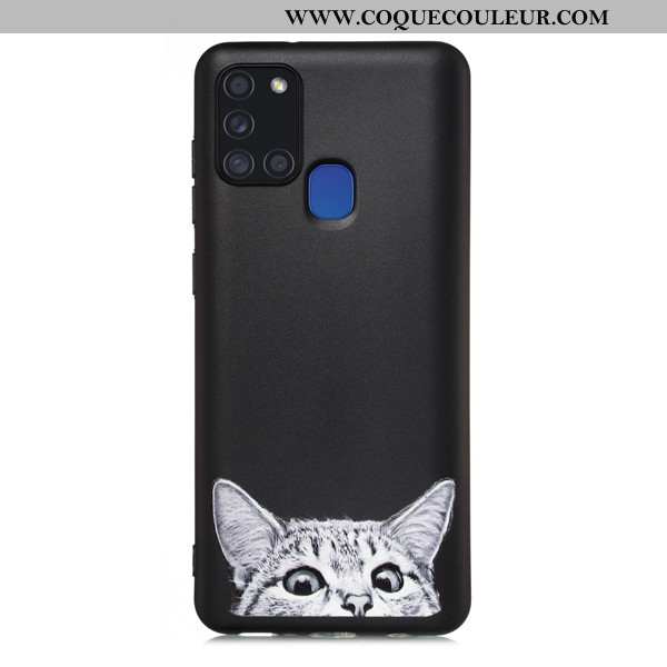 Étui Samsung Galaxy A21s Dessin Animé Incassable Noir, Coque Samsung Galaxy A21s Délavé En Daim Noir