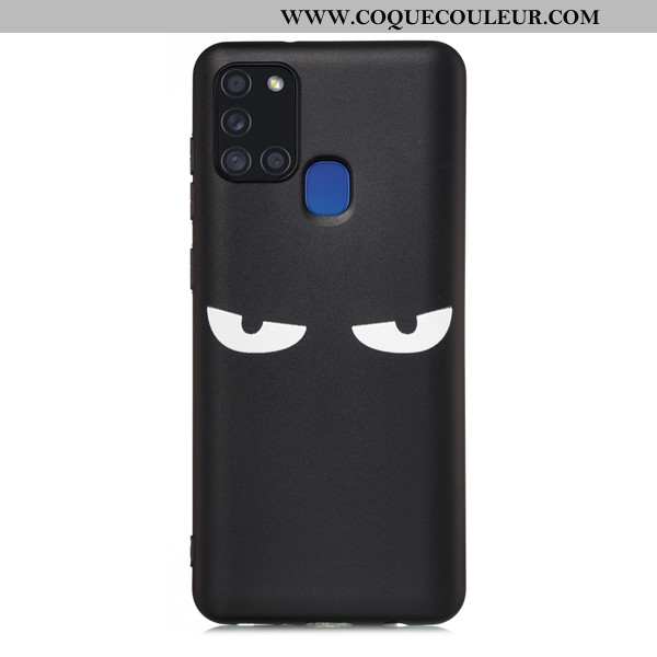 Étui Samsung Galaxy A21s Dessin Animé Incassable Noir, Coque Samsung Galaxy A21s Délavé En Daim Noir