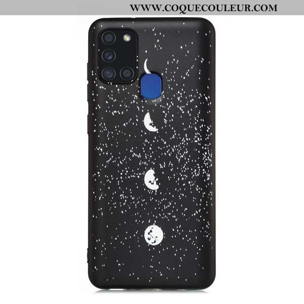 Étui Samsung Galaxy A21s Dessin Animé Incassable Noir, Coque Samsung Galaxy A21s Délavé En Daim Noir