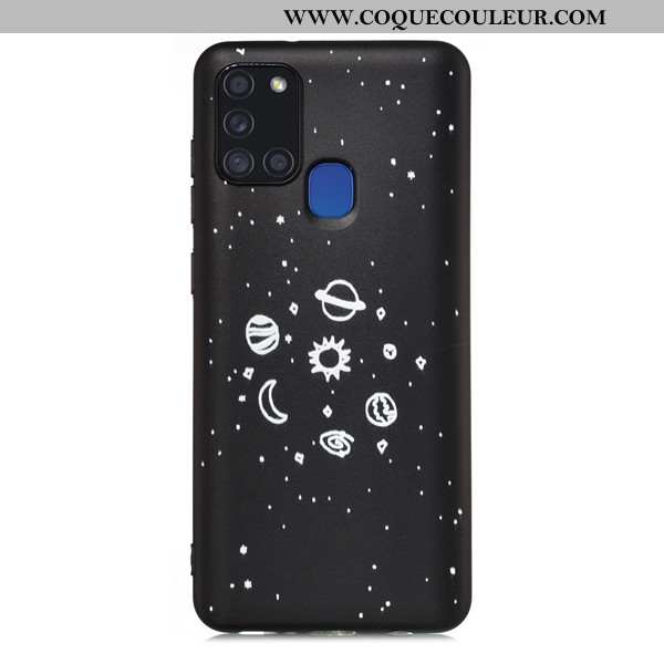 Étui Samsung Galaxy A21s Dessin Animé Incassable Noir, Coque Samsung Galaxy A21s Délavé En Daim Noir