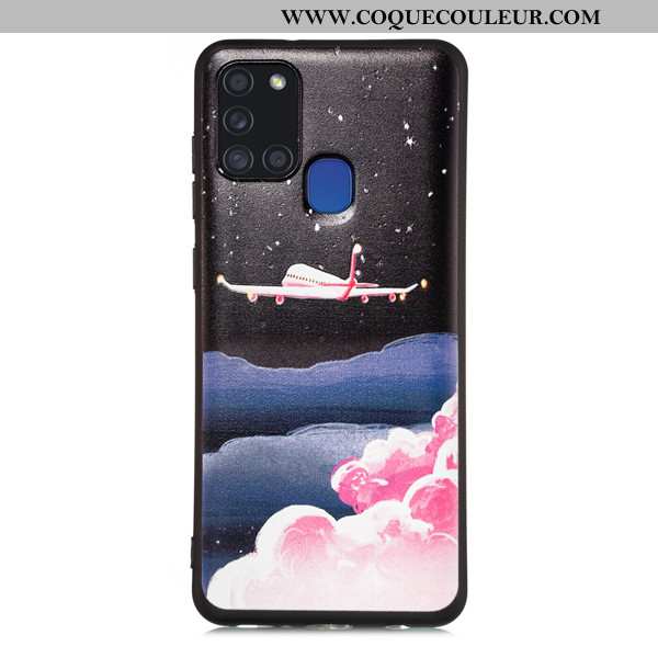 Étui Samsung Galaxy A21s Dessin Animé Incassable Noir, Coque Samsung Galaxy A21s Délavé En Daim Noir