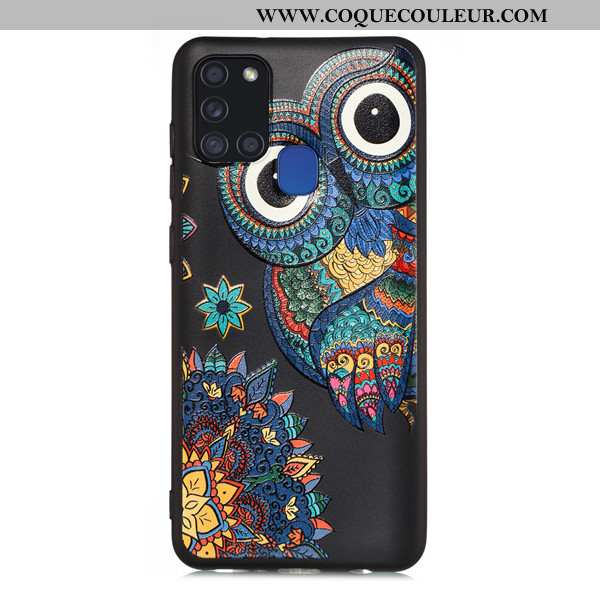 Étui Samsung Galaxy A21s Dessin Animé Incassable Noir, Coque Samsung Galaxy A21s Délavé En Daim Noir