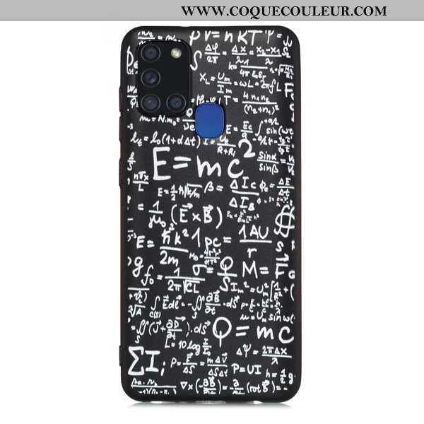 Étui Samsung Galaxy A21s Dessin Animé Incassable Noir, Coque Samsung Galaxy A21s Délavé En Daim Noir