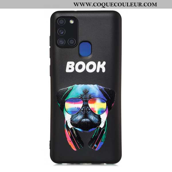 Étui Samsung Galaxy A21s Dessin Animé Incassable Noir, Coque Samsung Galaxy A21s Délavé En Daim Noir