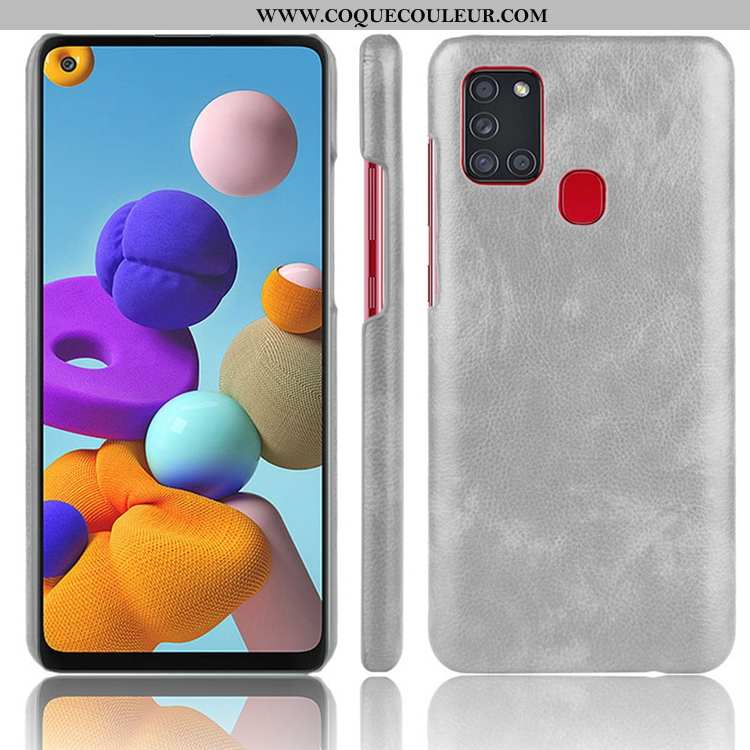 Coque Samsung Galaxy A21s Cuir Étui Incassable, Housse Samsung Galaxy A21s Délavé En Daim Gris