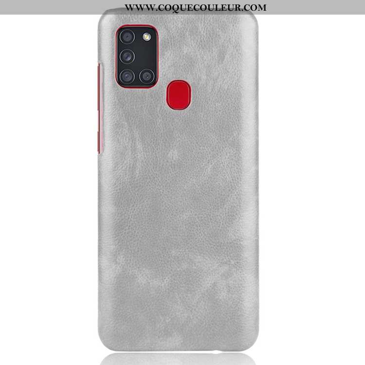 Coque Samsung Galaxy A21s Cuir Étui Incassable, Housse Samsung Galaxy A21s Délavé En Daim Gris