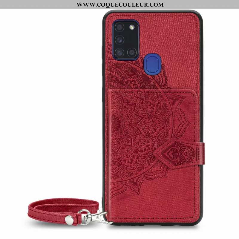 Coque Samsung Galaxy A21s Portefeuille Téléphone Portable Rouge, Housse Samsung Galaxy A21s Cuir Mod