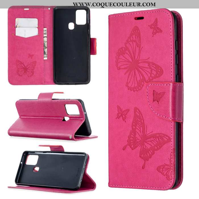 Étui Samsung Galaxy A21s Cuir Papillon Incassable, Coque Samsung Galaxy A21s Étoile En Relief Violet