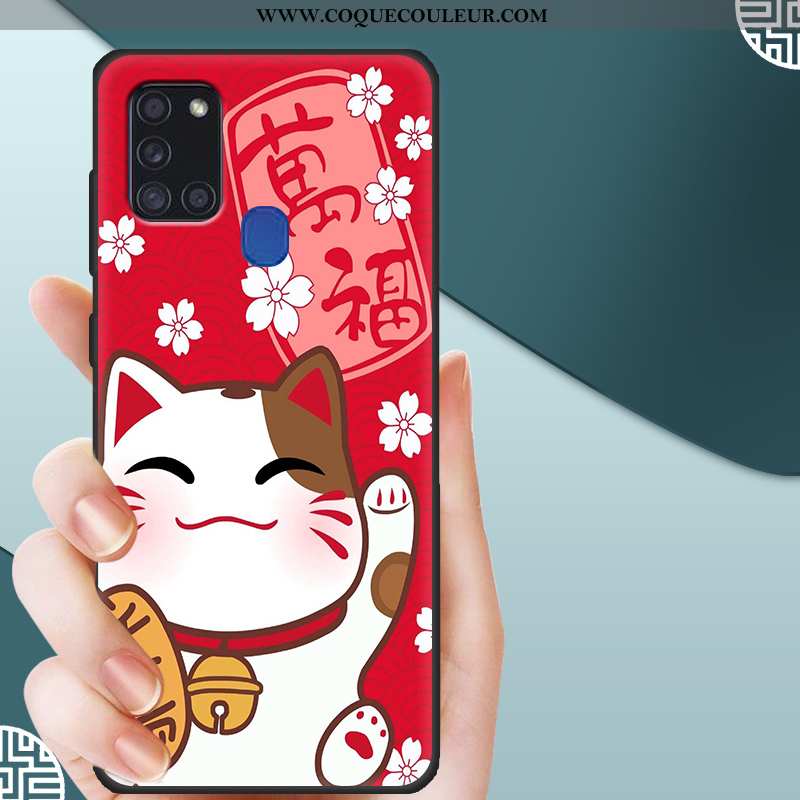 Coque Samsung Galaxy A21s Délavé En Daim Protection, Housse Samsung Galaxy A21s Dessin Animé Rouge