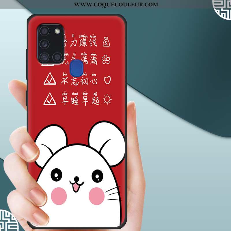 Coque Samsung Galaxy A21s Délavé En Daim Protection, Housse Samsung Galaxy A21s Dessin Animé Rouge