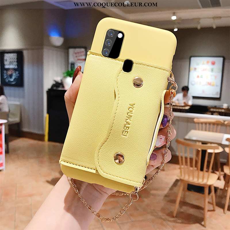 Étui Samsung Galaxy A21s Silicone Étoile Sac Carte, Coque Samsung Galaxy A21s Portefeuille Jaune