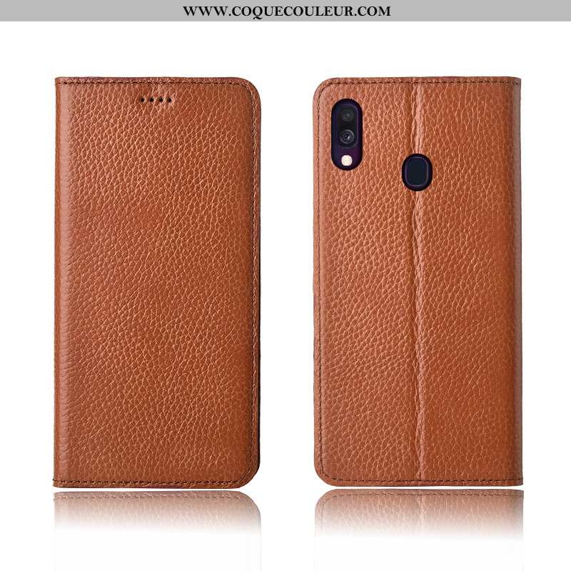 Coque Samsung Galaxy A40 Cuir Véritable Tout Compris Silicone, Housse Samsung Galaxy A40 Cuir Téléph