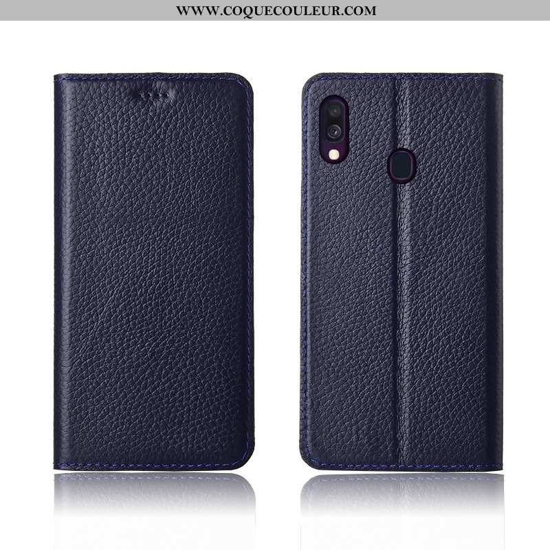 Coque Samsung Galaxy A40 Cuir Véritable Tout Compris Silicone, Housse Samsung Galaxy A40 Cuir Téléph