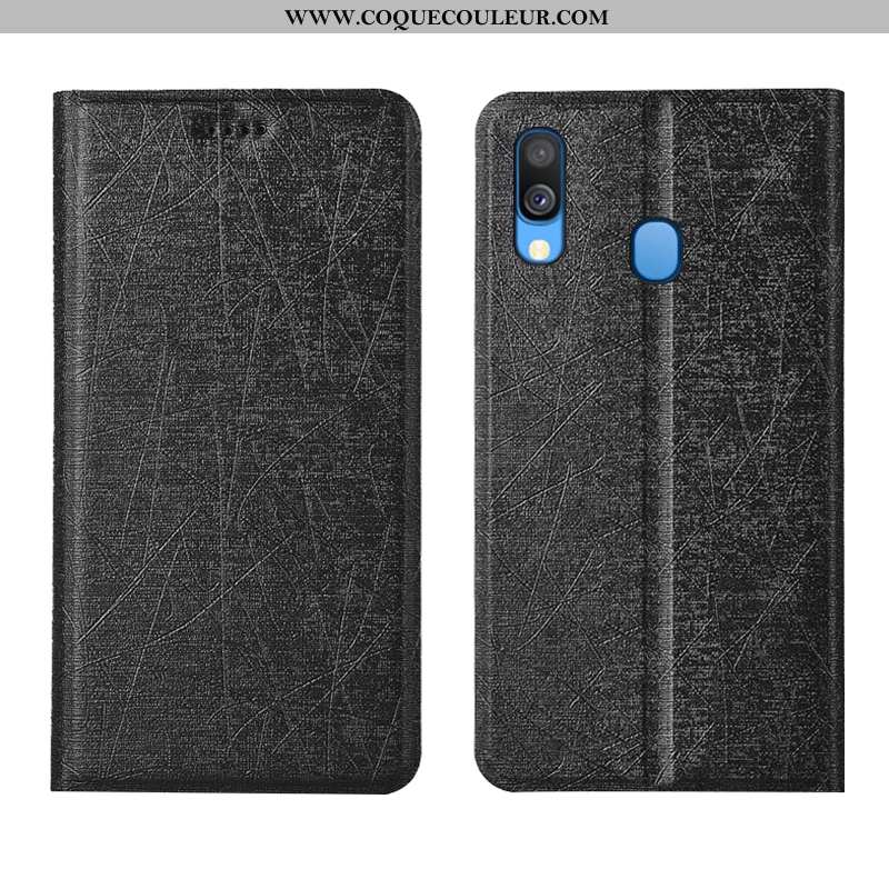 Coque Samsung Galaxy A40 Protection Étui Soie, Housse Samsung Galaxy A40 Cuir Noir