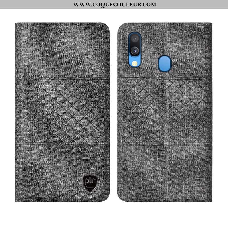 Housse Samsung Galaxy A40 Protection Coque Lin, Étui Samsung Galaxy A40 Cuir Tout Compris Gris