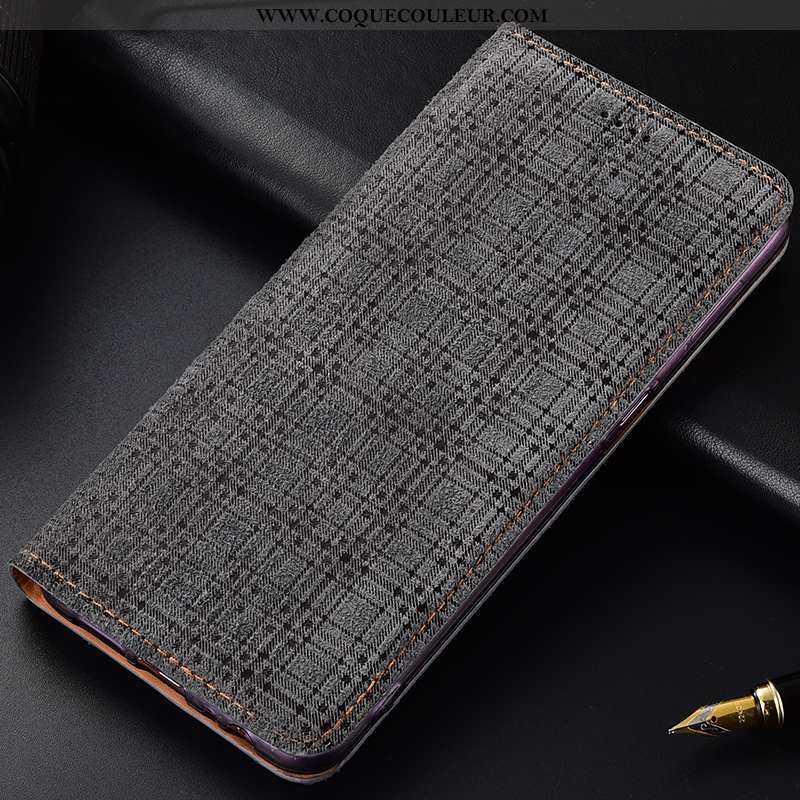 Coque Samsung Galaxy A40s Cuir Véritable Velours Gris, Housse Samsung Galaxy A40s Modèle Fleurie Étu