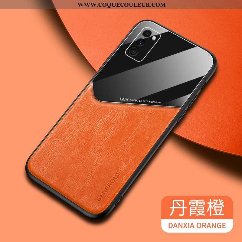 Coque Samsung Galaxy A41 Tendance Net Rouge Fluide Doux, Housse Samsung Galaxy A41 Cuir Étui Orange