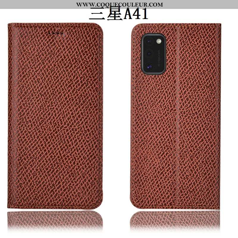 Coque Samsung Galaxy A41 Cuir Véritable Incassable Étoile, Housse Samsung Galaxy A41 Modèle Fleurie 