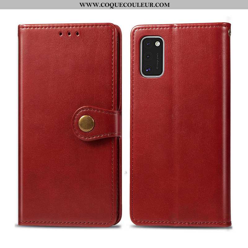 Housse Samsung Galaxy A41 Cuir Rouge Business, Étui Samsung Galaxy A41 Protection Marron Rouge