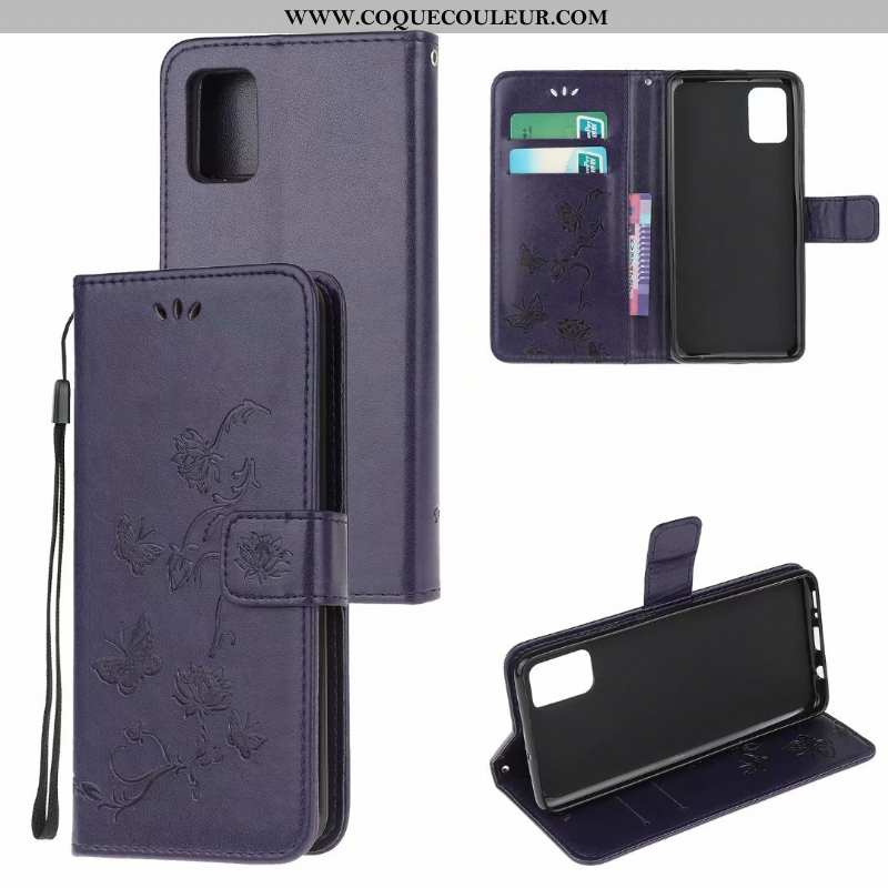 Housse Samsung Galaxy A41 Cuir Coque Papillon, Étui Samsung Galaxy A41 Fluide Doux Violet