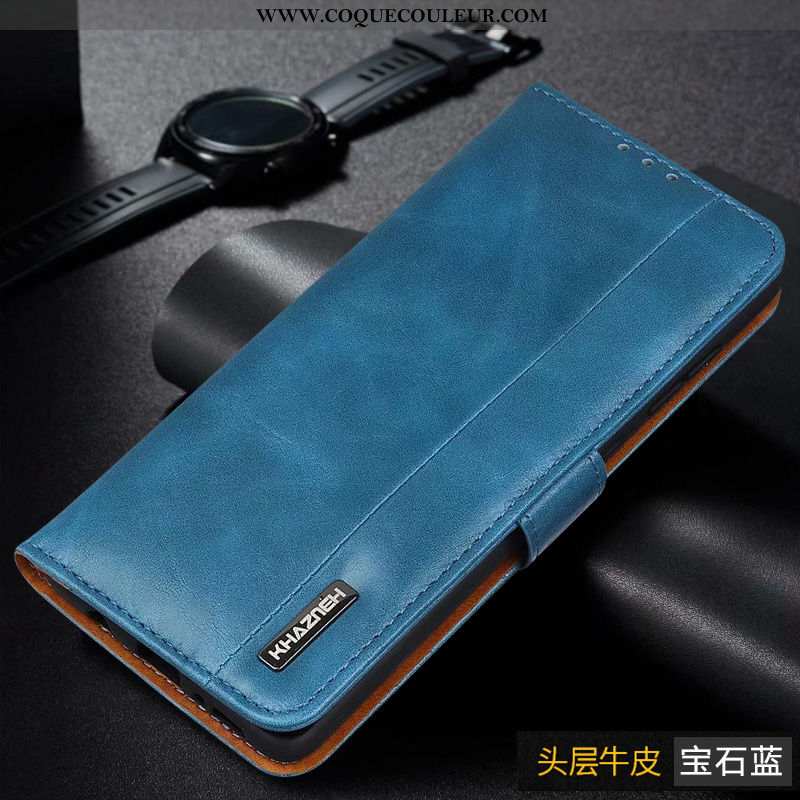 Étui Samsung Galaxy A41 Cuir Véritable Incassable Carte, Coque Samsung Galaxy A41 Étoile Boucle Bleu