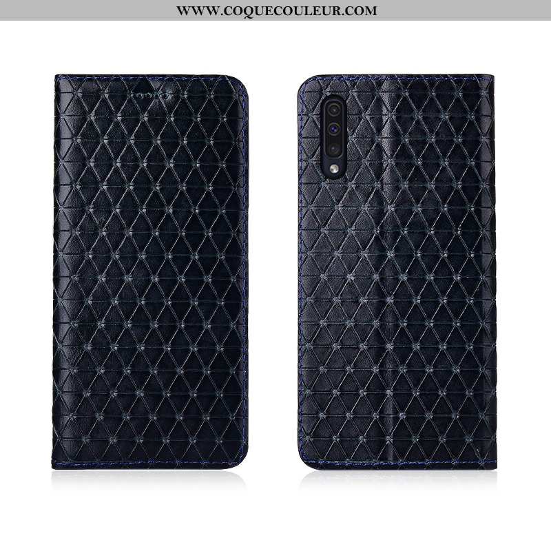 Housse Samsung Galaxy A50 Cuir Véritable Plaid Clamshell, Étui Samsung Galaxy A50 Cuir Protection Ma