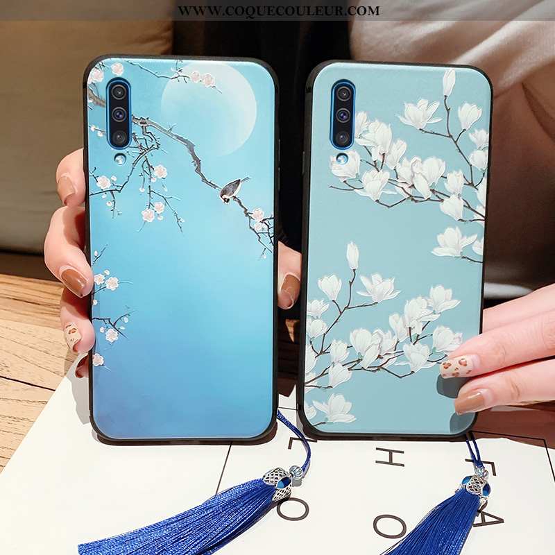 Étui Samsung Galaxy A50 Vintage Étoile Fluide Doux, Coque Samsung Galaxy A50 Ultra Bleu