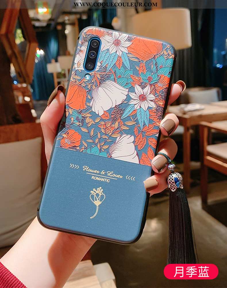 Étui Samsung Galaxy A50 Vintage Étoile Fluide Doux, Coque Samsung Galaxy A50 Ultra Bleu