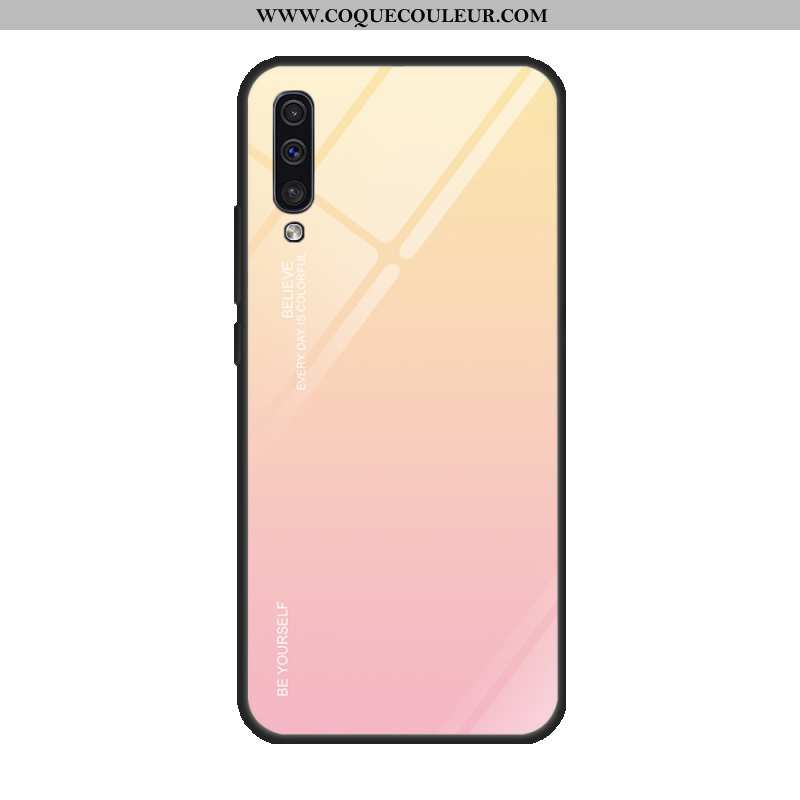 Étui Samsung Galaxy A50 Verre Tempérer Miroir, Coque Samsung Galaxy A50 Protection Violet