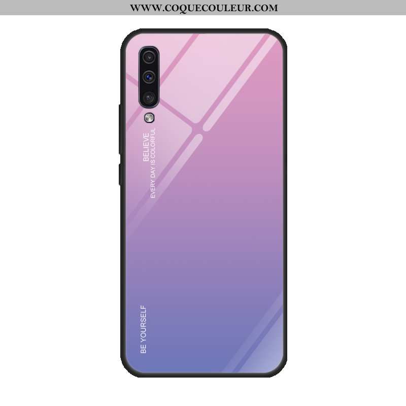 Étui Samsung Galaxy A50 Verre Tempérer Miroir, Coque Samsung Galaxy A50 Protection Violet