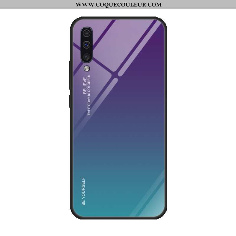 Étui Samsung Galaxy A50 Verre Tempérer Miroir, Coque Samsung Galaxy A50 Protection Violet