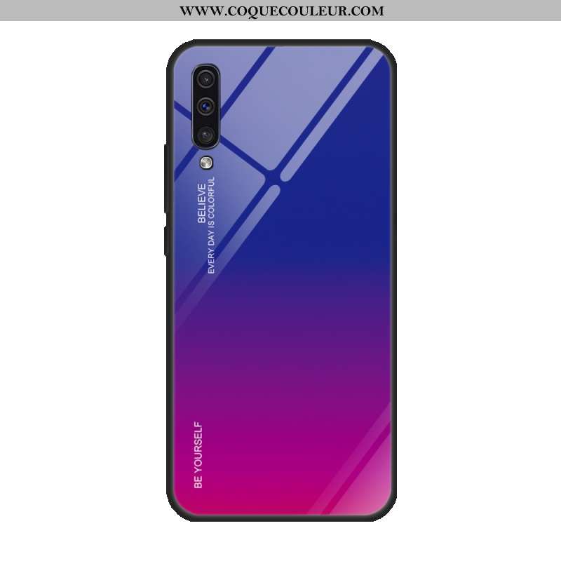 Étui Samsung Galaxy A50 Verre Tempérer Miroir, Coque Samsung Galaxy A50 Protection Violet