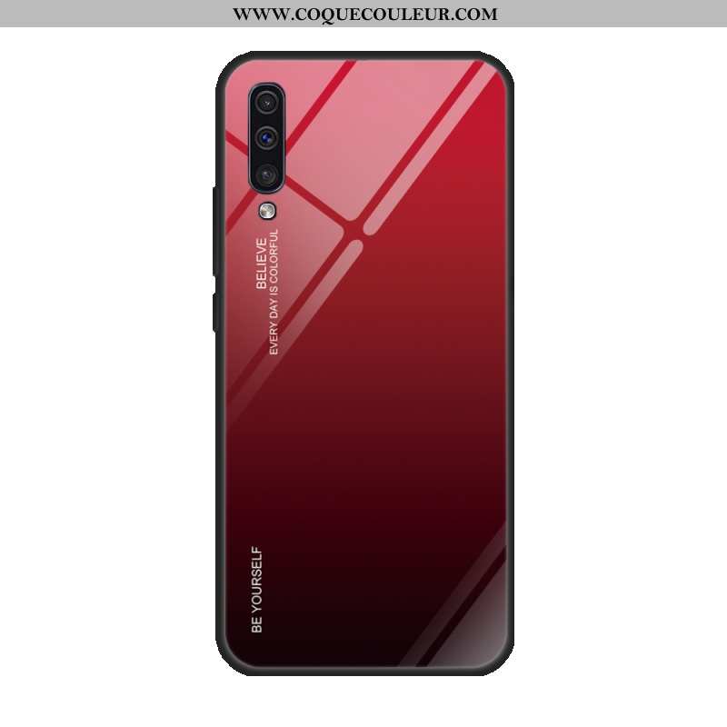 Étui Samsung Galaxy A50 Verre Tempérer Miroir, Coque Samsung Galaxy A50 Protection Violet