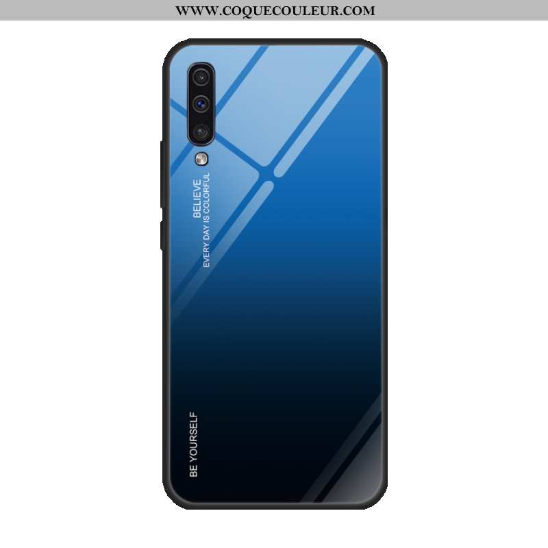 Étui Samsung Galaxy A50 Verre Tempérer Miroir, Coque Samsung Galaxy A50 Protection Violet